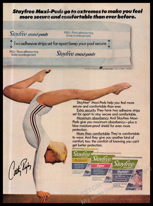 Stayfree Cathy Rigby Gymnast Beam 1980s Print Advertisement Ad 1981 Legs