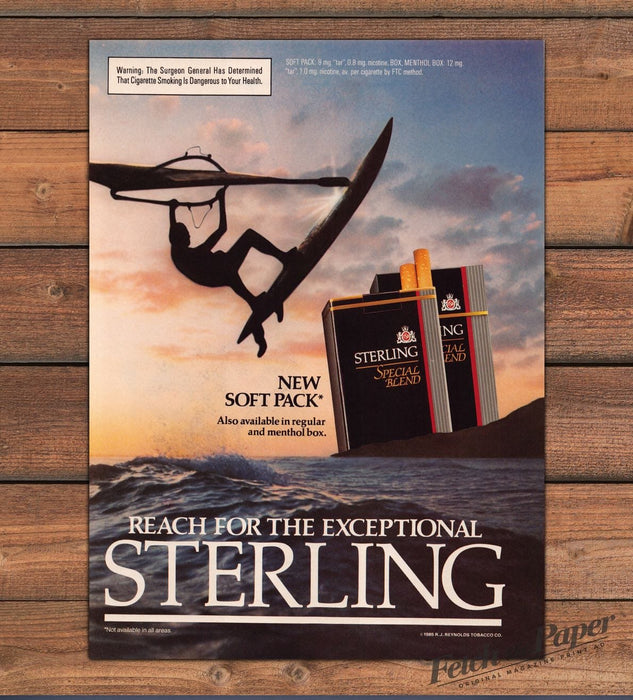 Sterling Special Blend 1980s Print Advertisement 1985 Windsurfing