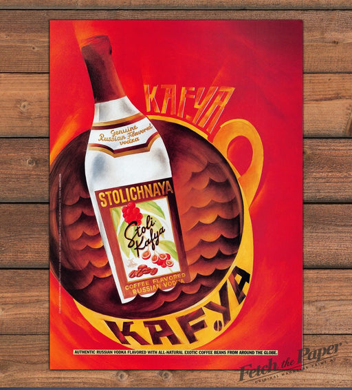 Stolichnaya Stoli Kafya Coffee Vodka Bottle Cup Art Print Ad 1997 1990s