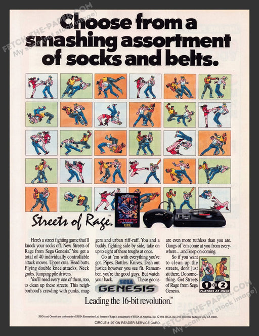 Streets of Rage Video Game 1990s Print Advertisement Ad 1991