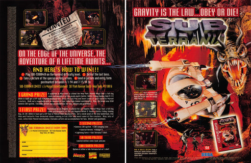 Sub Terrania Sega Video Game 1990s Print Advertisement 2 Page Ad 1994