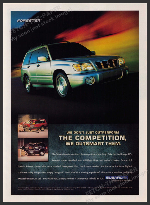 Subaru Forester 2000s Print Advertisement 2002 "We outsmart the competition" Fetch-the-Paper
