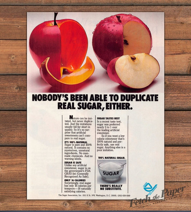 Sugar Association Real Sugar Fake Red Apple Slice Print Ad 1987 1980s