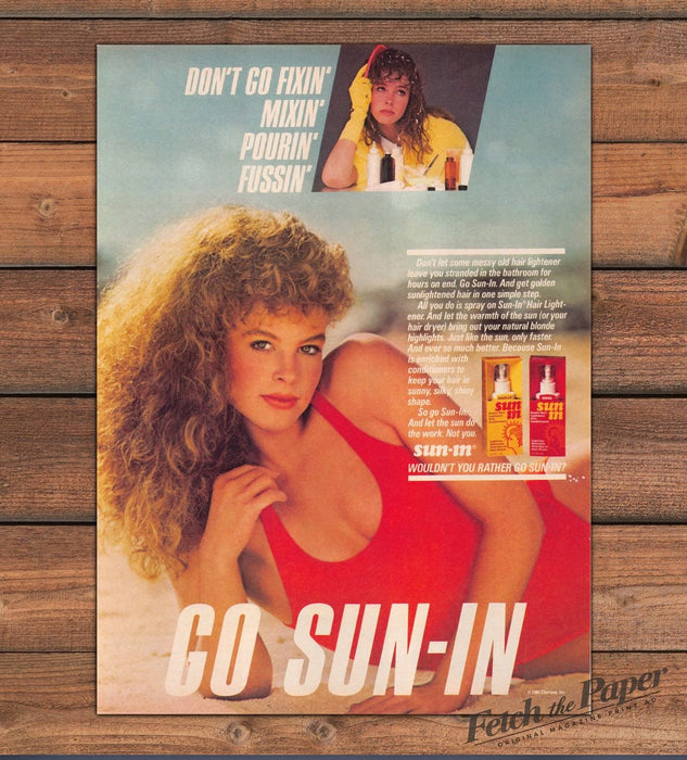 Sun-In 1980s Magazine Print Advertisement 1985 Curly Big Hair Beach Sand