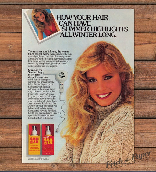 Sun-In Hair Lightener Summer Highlights Winter Blonde Spray Print Ad 1981 1980s