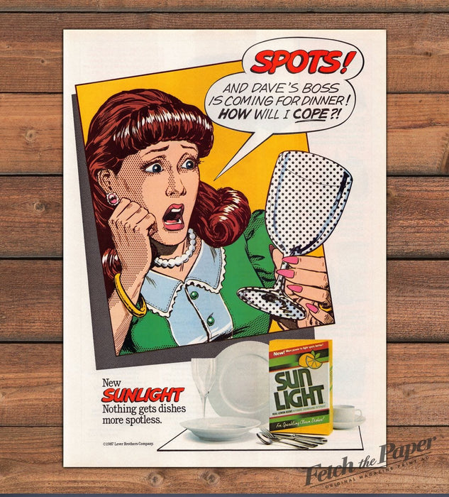 Sun Light Dish Detergent "Spots!" 1980s Print Advertisement Ad 1987