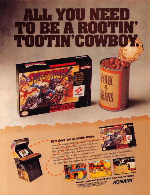 Sunset Riders Video Game 1990s Print Advertisement Ad 1993