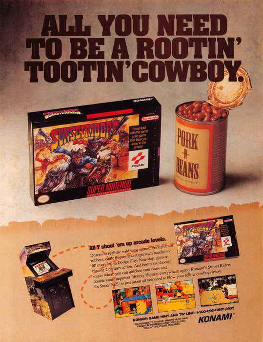 Sunset Riders Video Game 1990s Print Advertisement Ad 1993