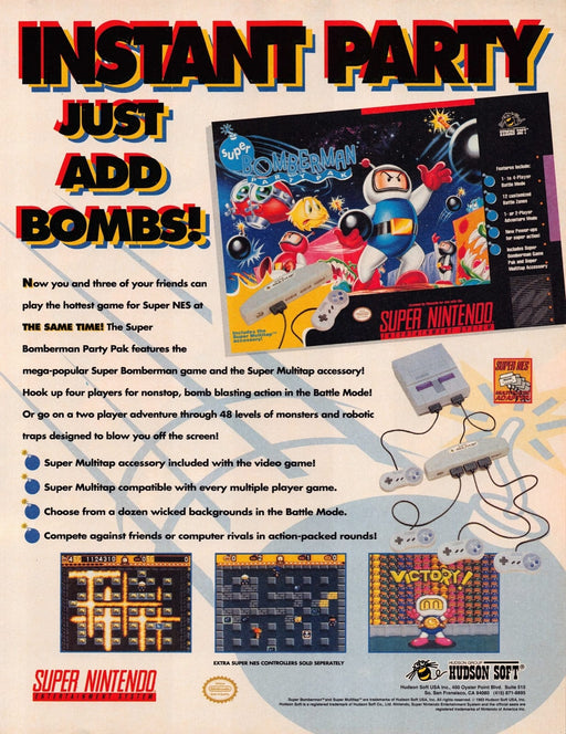 Super Bomberman Party Pak Video Game 1990s Print Advertisement Ad 1993