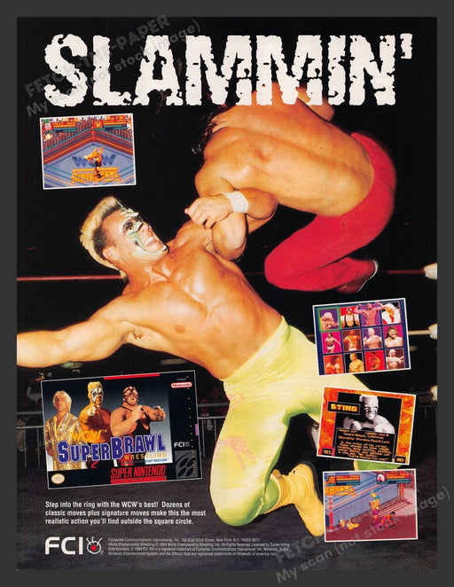 Super Brawl Wrestling Vintage Video Game 1990s Print Advertisement Ad 1994