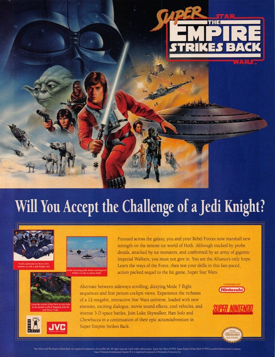 Super Star Wars: The Empire Strikes Back Game 1990s Print Advertisement Ad 1993
