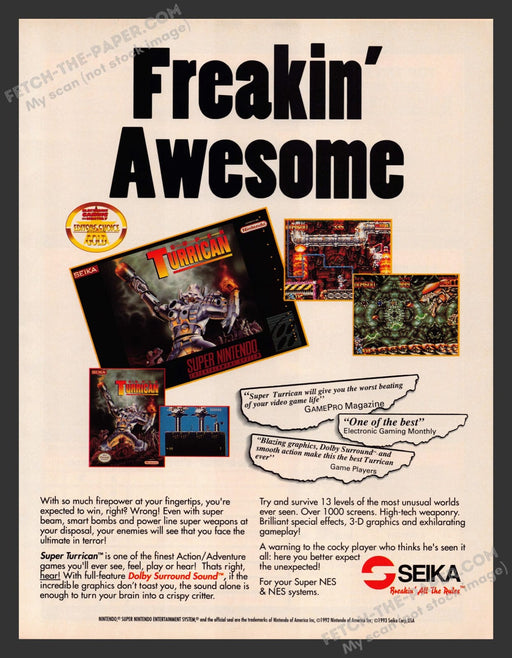 Super Turrican Video Game 1990s Print Advertisement Ad 1993
