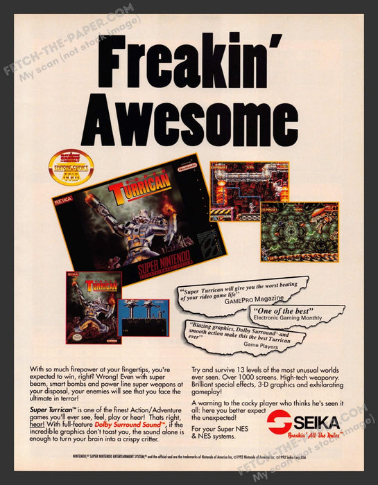 Super Turrican Video Game 1990s Print Advertisement Ad 1993