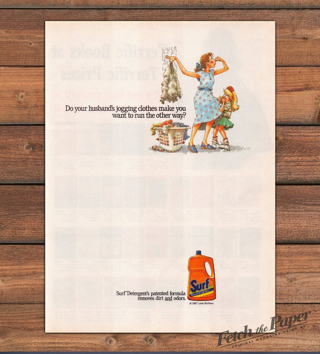 Surf Detergent Mom Holding Smelly Jogging Clothes Print Ad 1987 1980s
