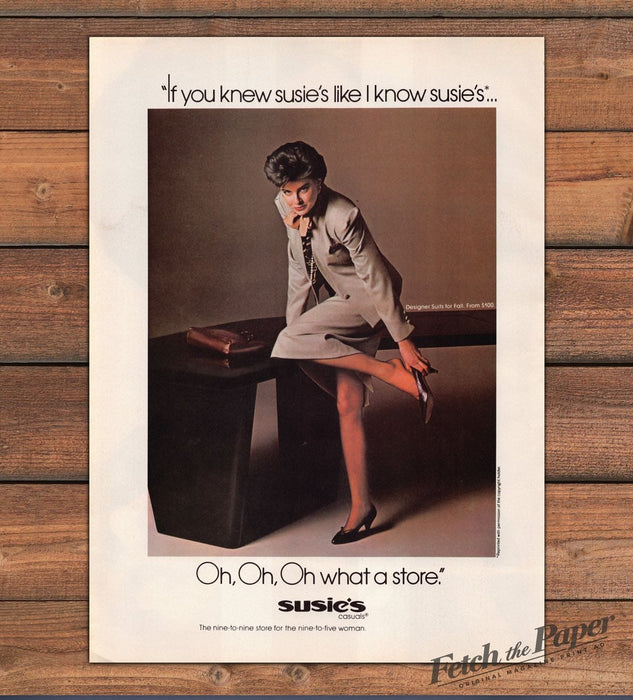Susies Casuals Designer "Working Woman" Legs High Heels Print Ad 1983 1980s