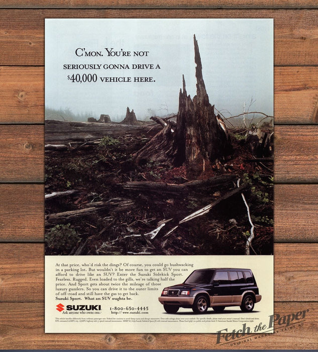 Suzuki Sidekick Sport SUV Off-Road Fearless Rugged Adventure Print Ad 1997 1990s