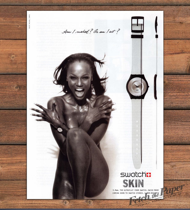 Swatch Skin Model Tyra Banks Ultraflat Watch Print Ad 1997 1990s