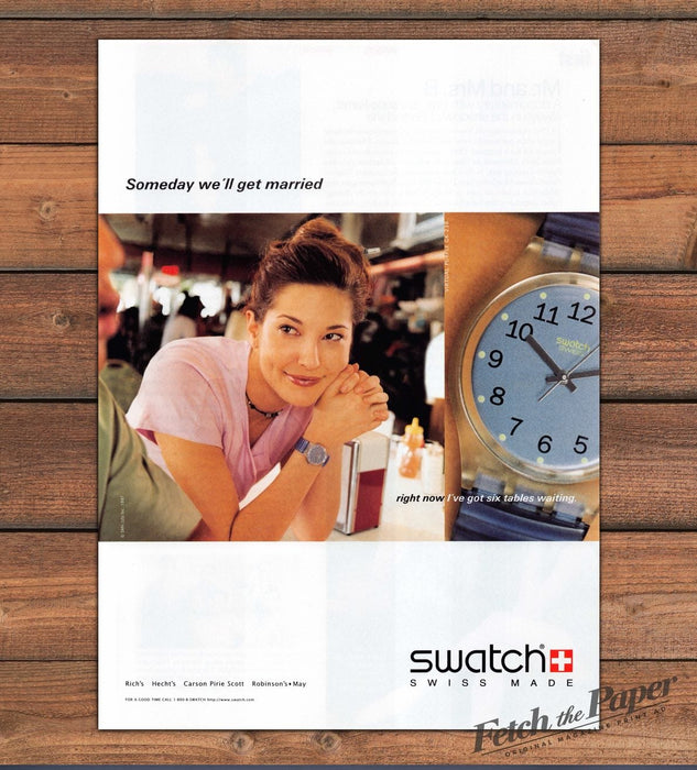 Swatch Someday We'll Get Married Waitress Diner Blue Watch Print Ad 1997 1990s