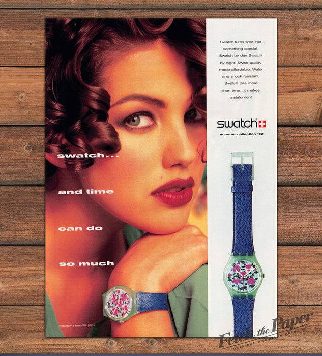 Swatch Summer Collection '92 Floral Watch Curly Hair Model Print Ad 1992 1990s