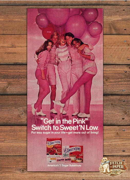 Sweet'N Low Get in the Pink Pink Balloons Smiling Group Print Ad 1981 1980s