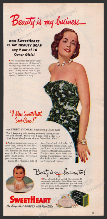 Sweetheart Soap 1940s Print Advertisement Ad 1949 Terry Thomas Cover Girl Fetch-the-Paper