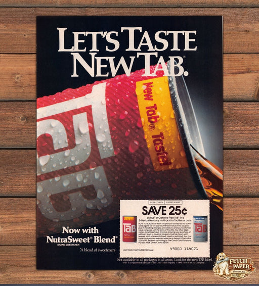Tab Soda "Let's Taste New Tab" 1980s Print Advertisement Ad 1984