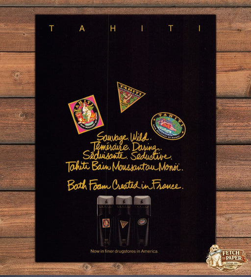 Tahiti Bain Moussant Bath Foam Black Bottles Wild Daring Print Ad 1983 1980s