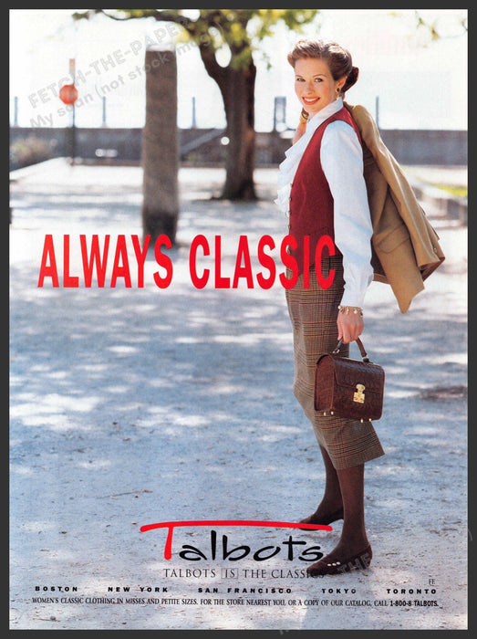 Talbots Women's Career Clothing 1990s Print Advertisement 1993 Legs Classic Fetch-the-Paper
