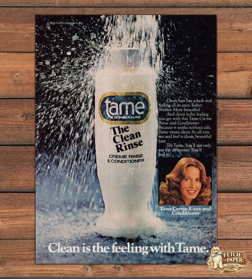Tame Creme Rinse Clean Splash Water Bottle Print Ad 1978 1970s