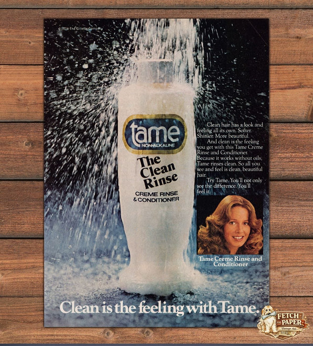 Tame Creme Rinse Clean Splash Water Bottle Print Ad 1978 1970s