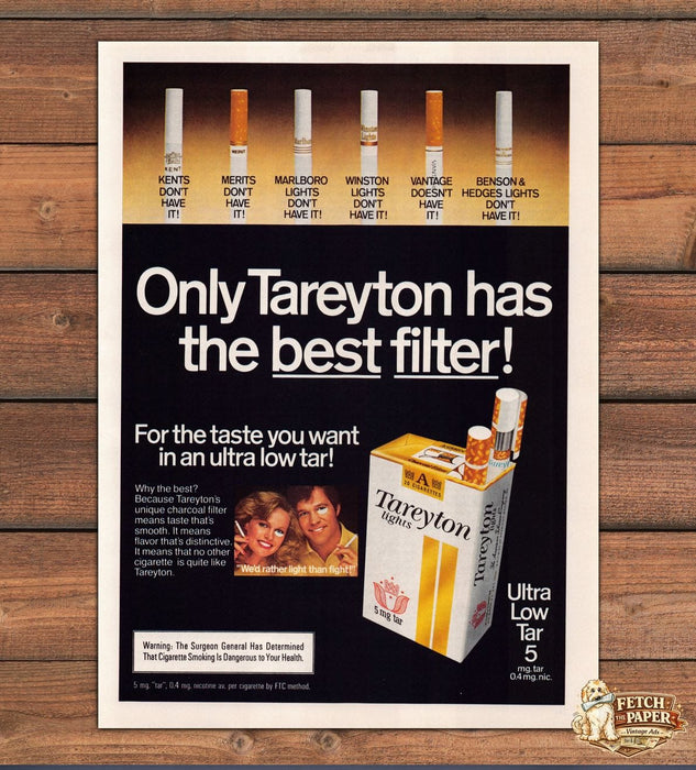 Tareyton Lights Cigarettes Best Filter Low Tar Print Ad 1981 1980s