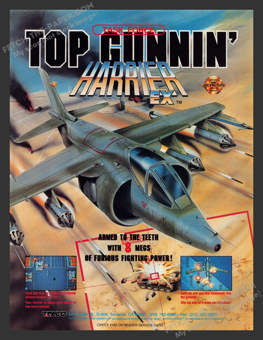 Task Force Top Gunnin' Harrier Ex Video Game 1990s Print Advertisement Ad