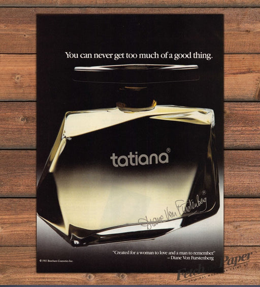 Tatiana Perfume Diane Von Furstenberg Glass Bottle Print Ad 1985 1980s