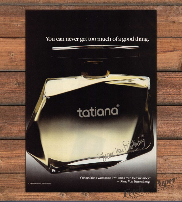 Tatiana Perfume Diane Von Furstenberg Glass Bottle Print Ad 1985 1980s