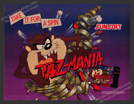Taz-Mania Video Game 1990s Print Advertisement Ad 1992