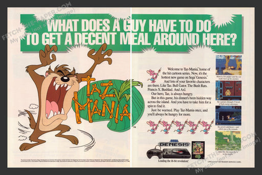 Tazmania Video Game 1990s Print Advertisement Ad 1991
