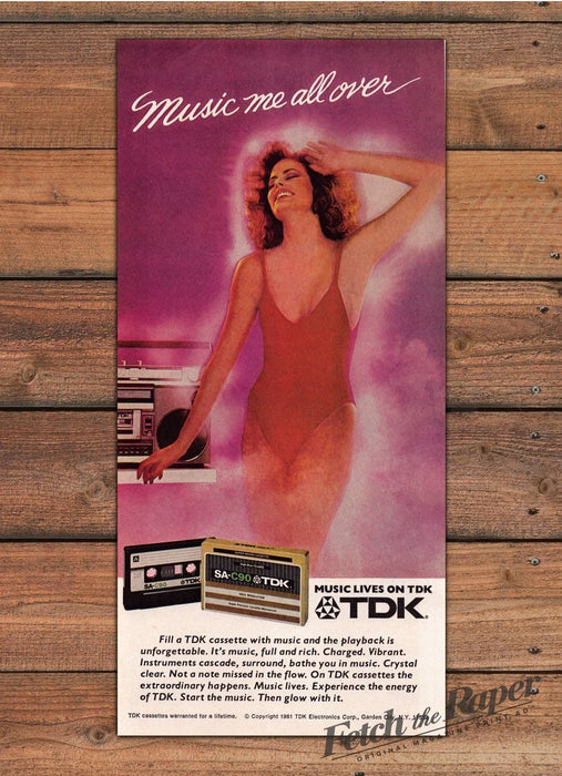 TDK Cassette Tape Music Woman Red Swimsuit Boombox Print Ad 1981 1980s