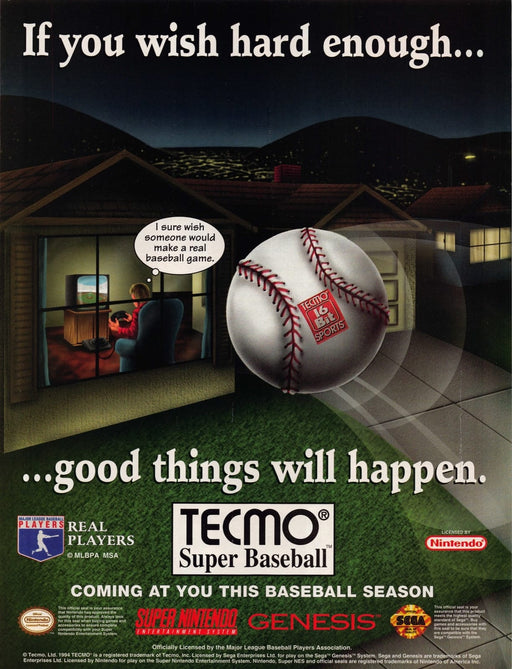 Tecmo Super Baseball Video Game 1990s Print Advertisement Ad 1994