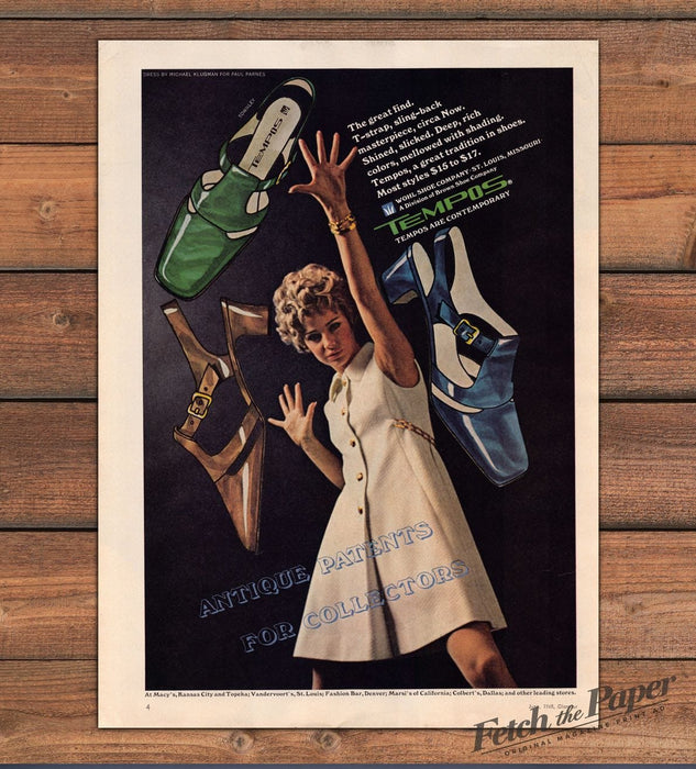 Tempos Shoes T-Strap Sling-Back Sandals Illustration Print Ad 1968 1960s