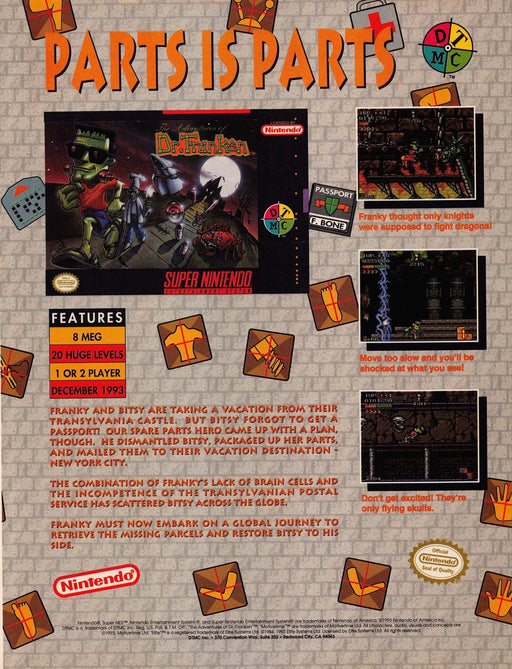 The Adventures of Dr. Franken Video Game 1990s Print Advertisement Ad 1993