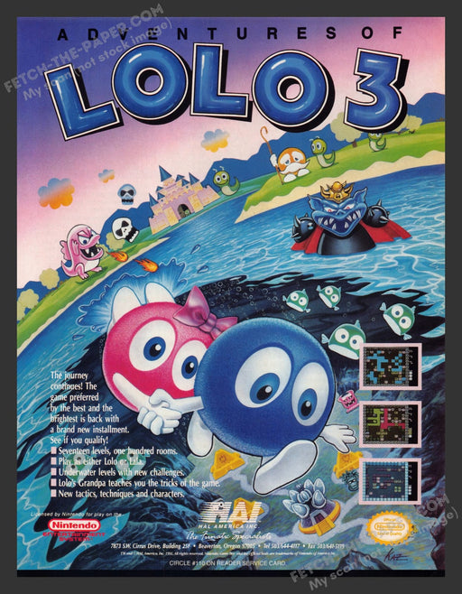 The Adventures of LoLo 3 Video Game 1990s Print Advertisement Ad 1991
