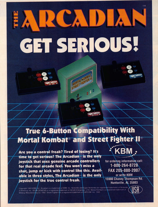 The Arcadian 6-Button Controller Video Game 1990s Print Advertisement Ad 1993