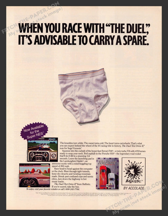 The Duel Car Racing Video Game 1990s Print Advertisement Ad 1992