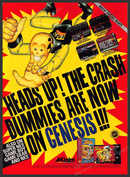 The Incredible Crash Dummies Video Game 1990s Print Advertisement Ad 1993