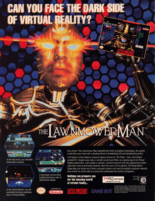 The Lawnmower Man Super Nintendo Video Game 1990s Print Advertisement Ad 1993