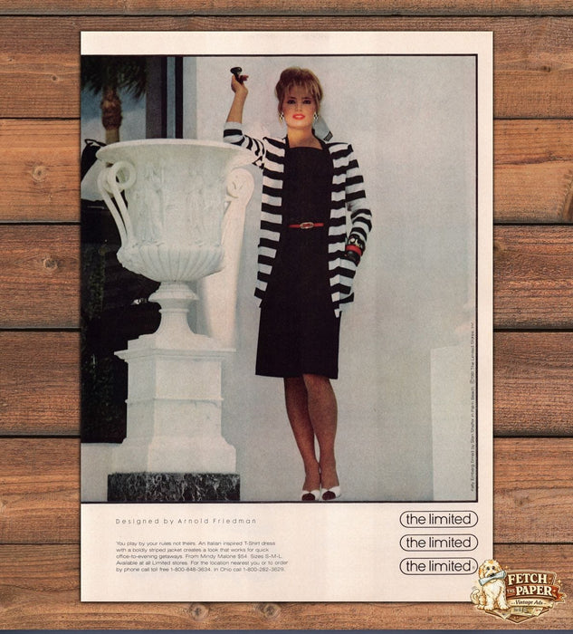 The Limited Black And White Striped Jacket Dress Fashion Print Ad 1981 1980s