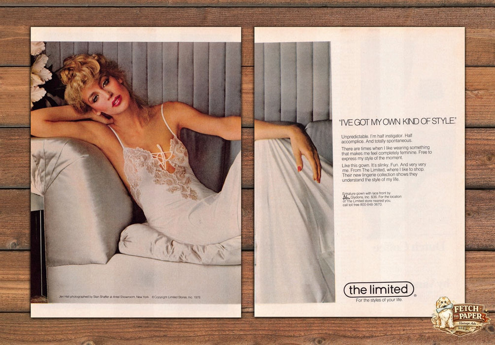 The Limited Lace Nightgown Jeri Hall My Own Style Print Ad 1978 1970s (2 Pages)