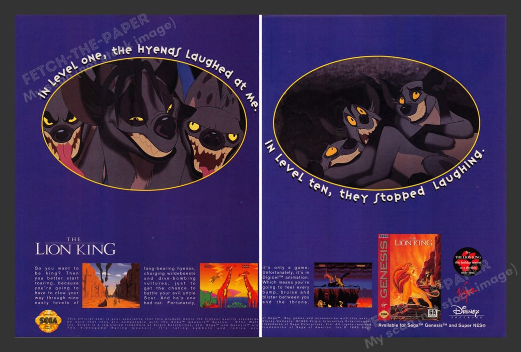 The Lion King Sega Video Game 1990s Print Advertisement 2 Page Ad 1994