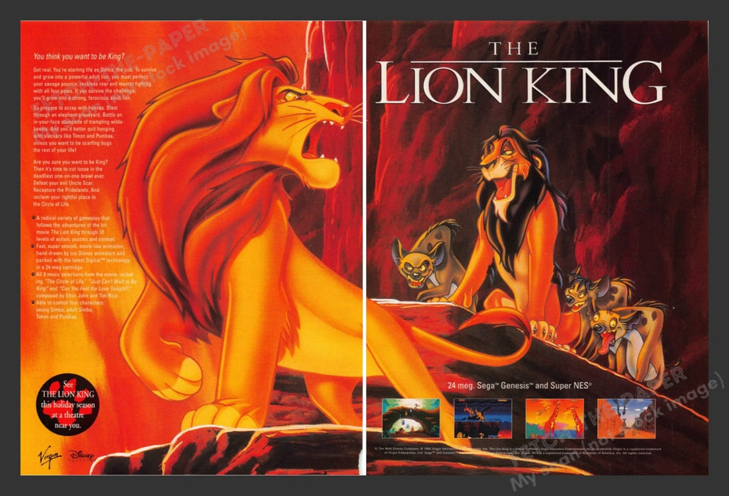 The Lion King Video Game 1990s Print Advertisement 2 Page Ad 1994