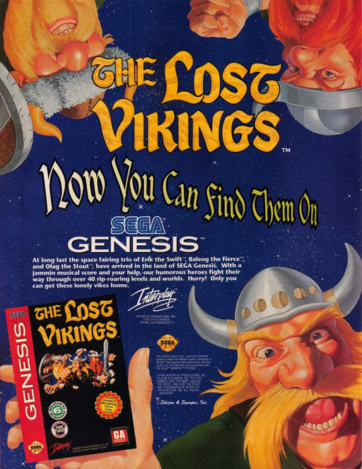 The Lost Vikings Sega Video Game 1990s Print Advertisement Ad 1993